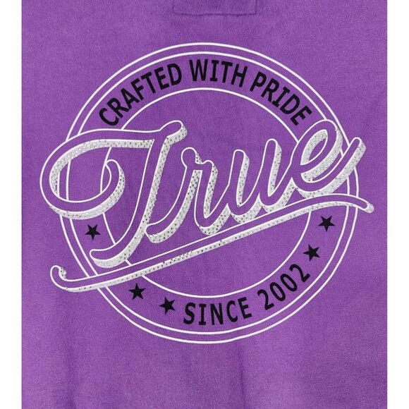 True Religion Hoodie Womens Small Purple Full Zip Cutoff Sleeves Sweatshirt - Picture 10 of 11